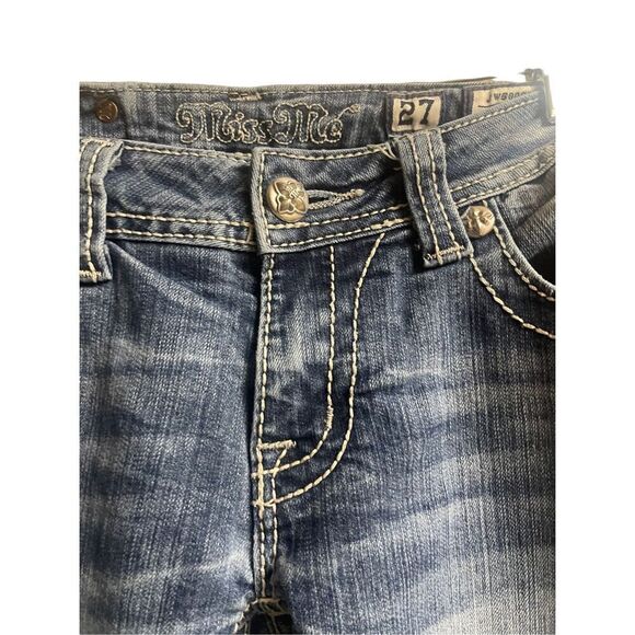Miss Me Womens Blue Light Wash Embroidered Bootcut Distressed Jeans Size 27 - Picture 2 of 11